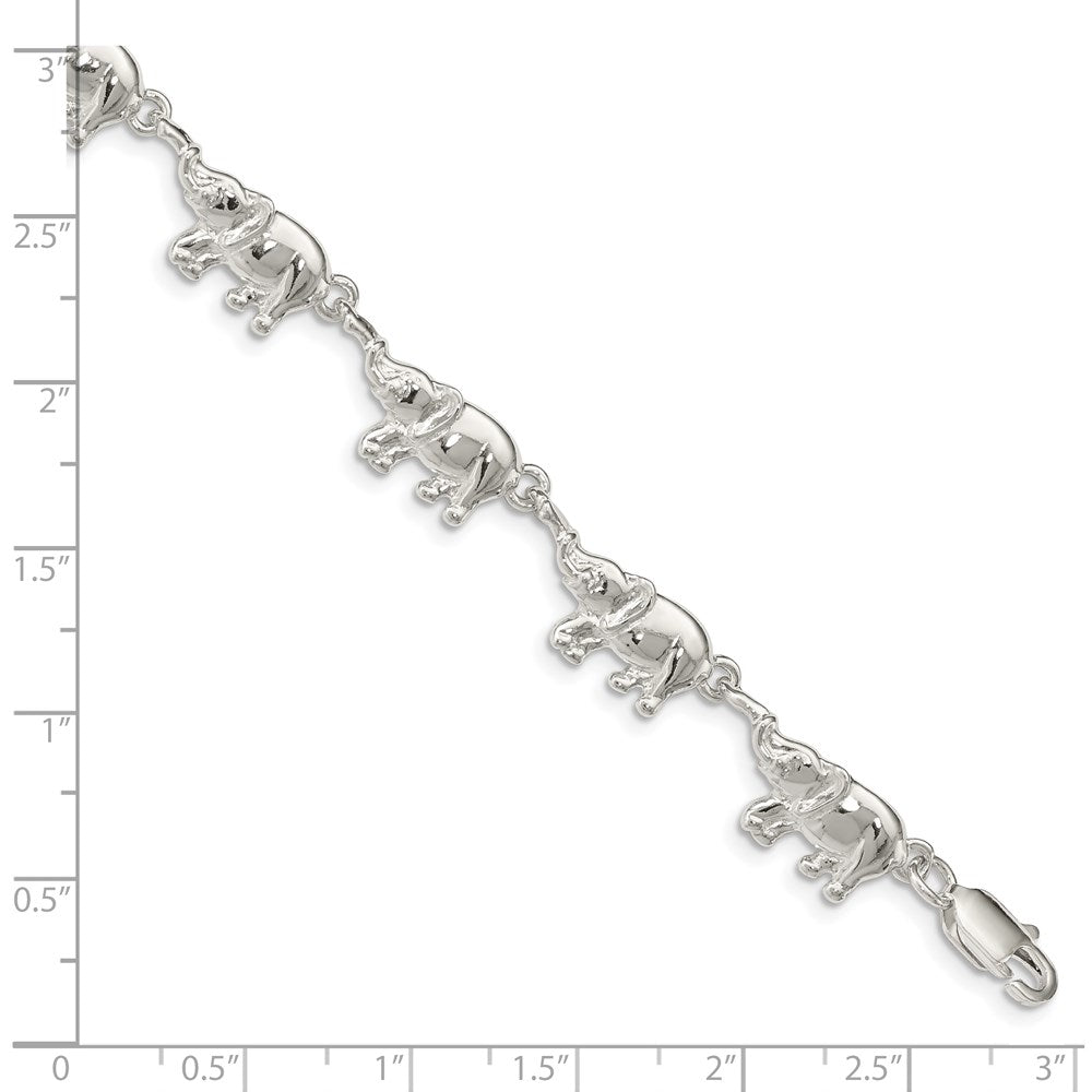 7 Inch Sterling Silver Elephants Bracelet