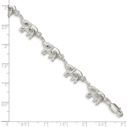 7 Inch Sterling Silver Elephants Bracelet