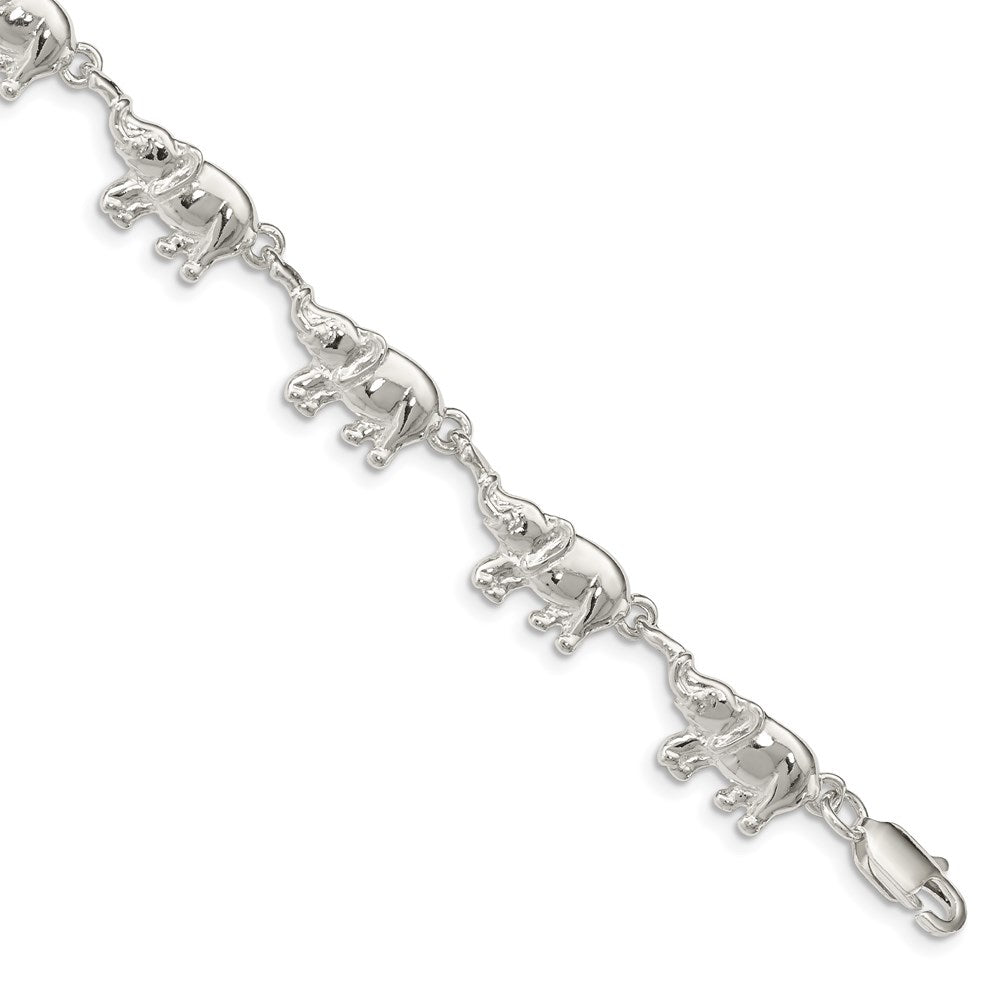7 Inch Sterling Silver Elephants Bracelet