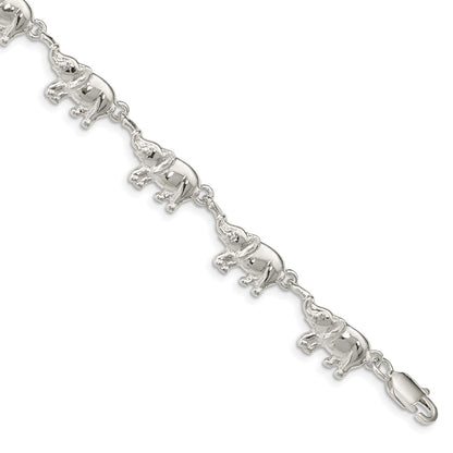 7 Inch Sterling Silver Elephants Bracelet