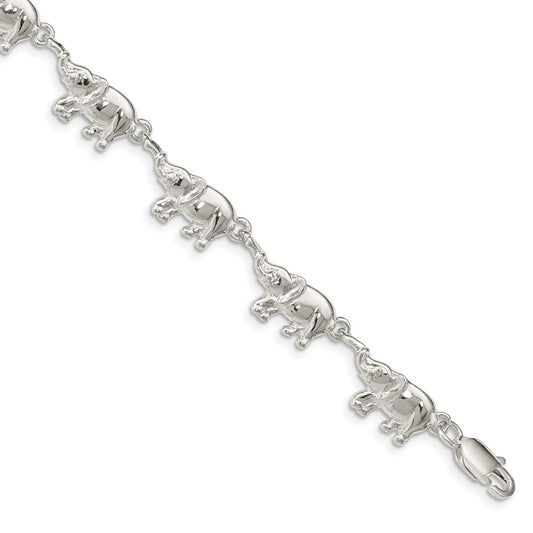 7 Inch Sterling Silver Elephants Bracelet