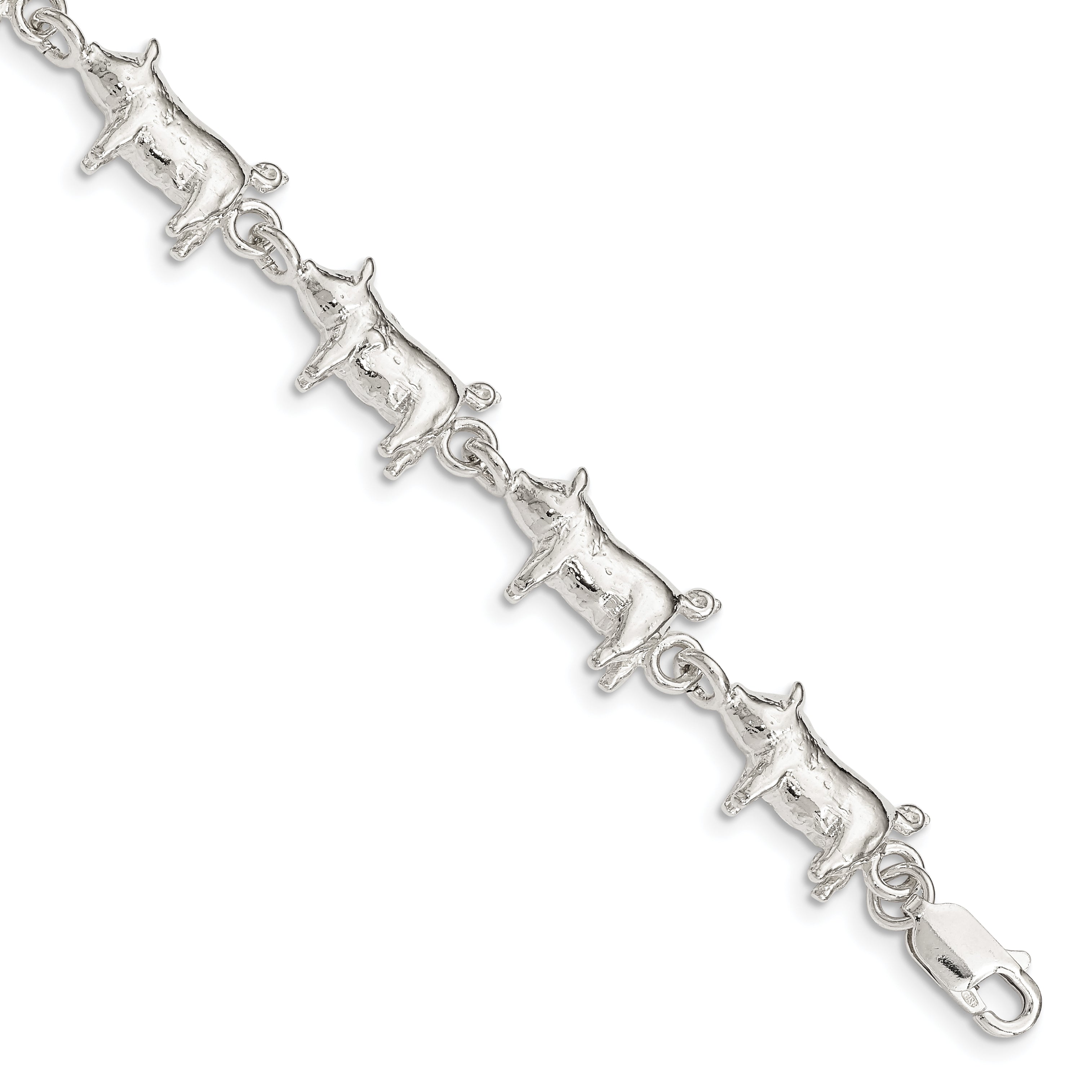 7 Inch Sterling Silver Pig Bracelet