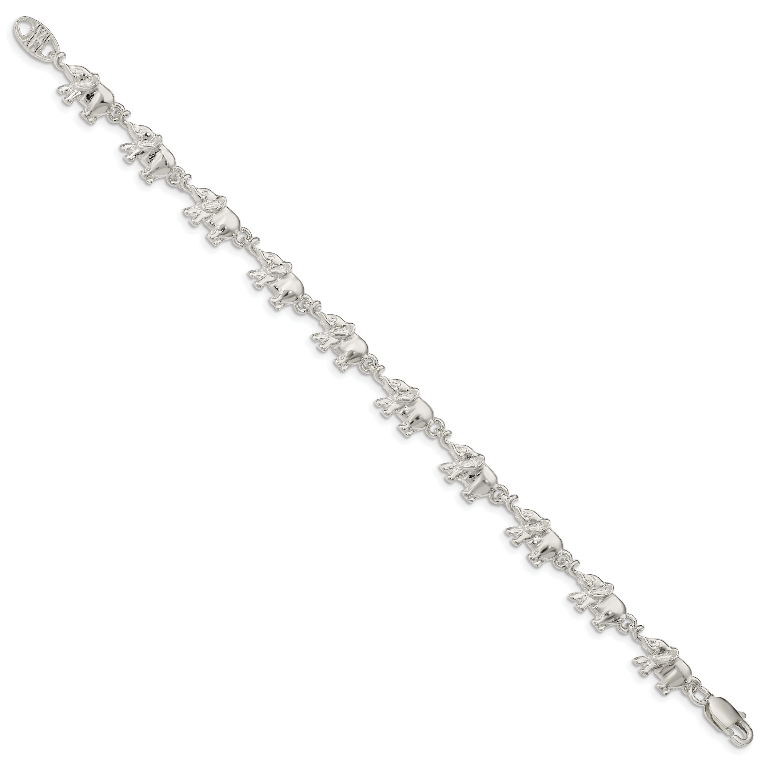 7 Inch Sterling Silver Elephants Bracelet