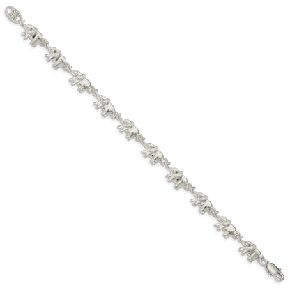 7 Inch Sterling Silver Elephants Bracelet