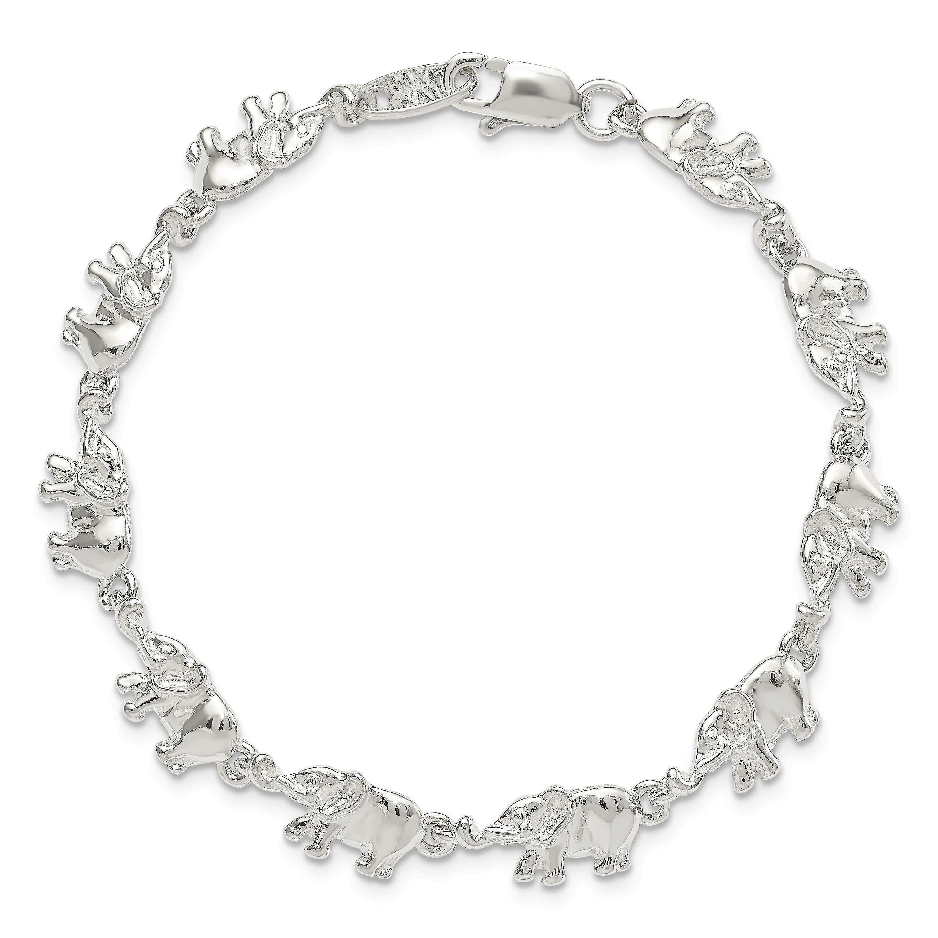 7 Inch Sterling Silver Elephants Bracelet