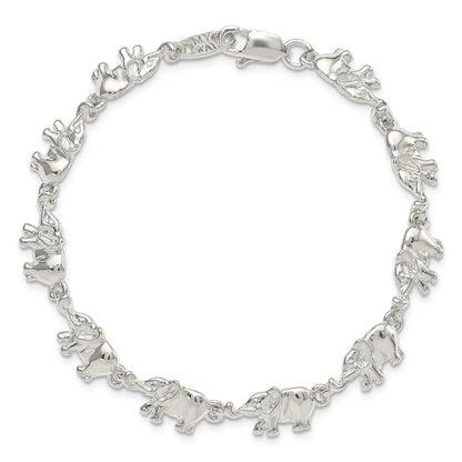 7 Inch Sterling Silver Elephants Bracelet