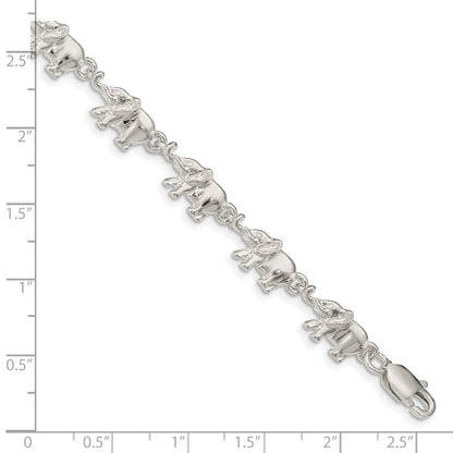 7 Inch Sterling Silver Elephants Bracelet