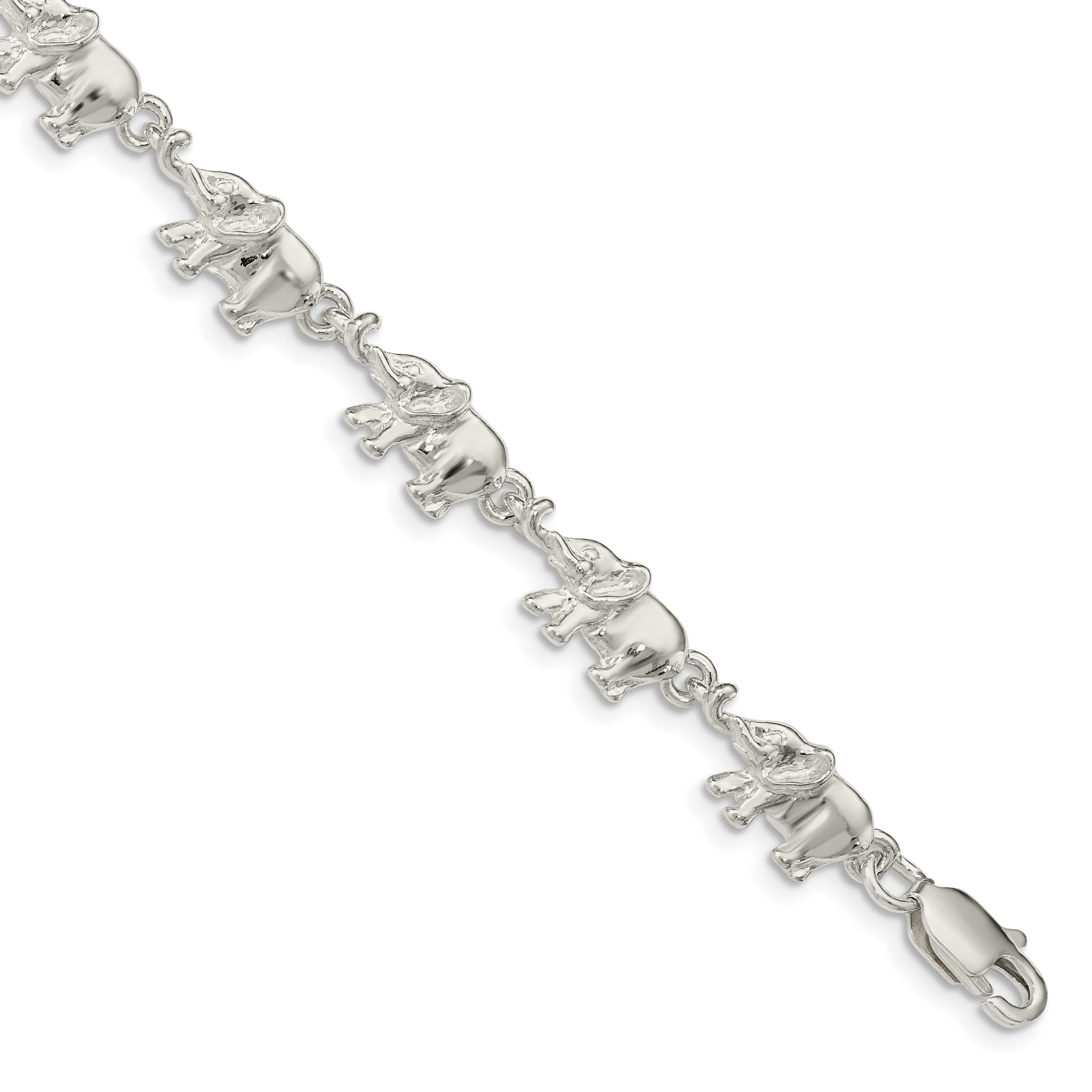 7 Inch Sterling Silver Elephants Bracelet