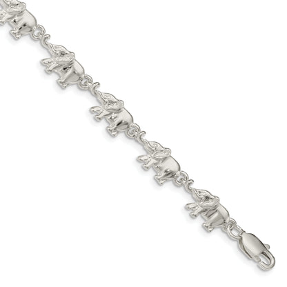 7 Inch Sterling Silver Elephants Bracelet