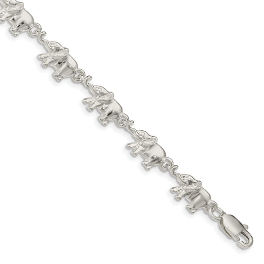 7 Inch Sterling Silver Elephants Bracelet