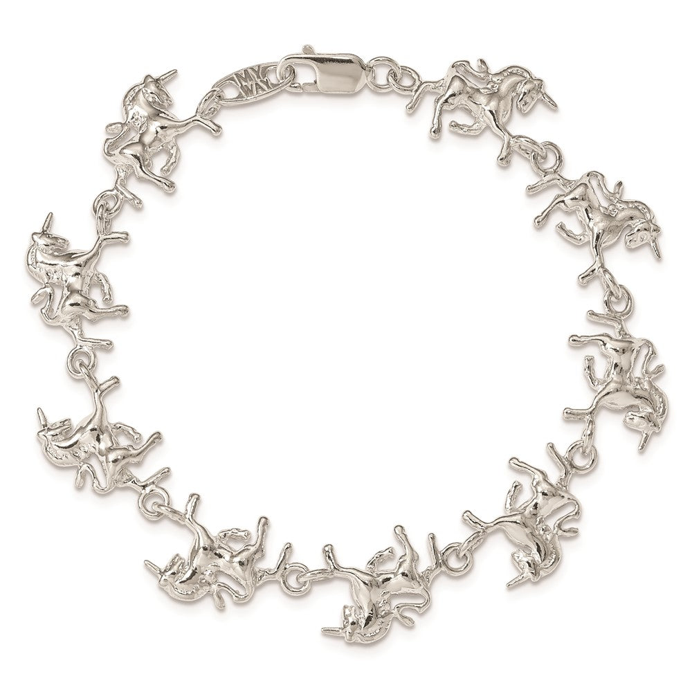 7 Inch Sterling Silver Unicorns Bracelet