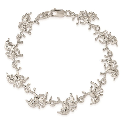 7 Inch Sterling Silver Unicorns Bracelet
