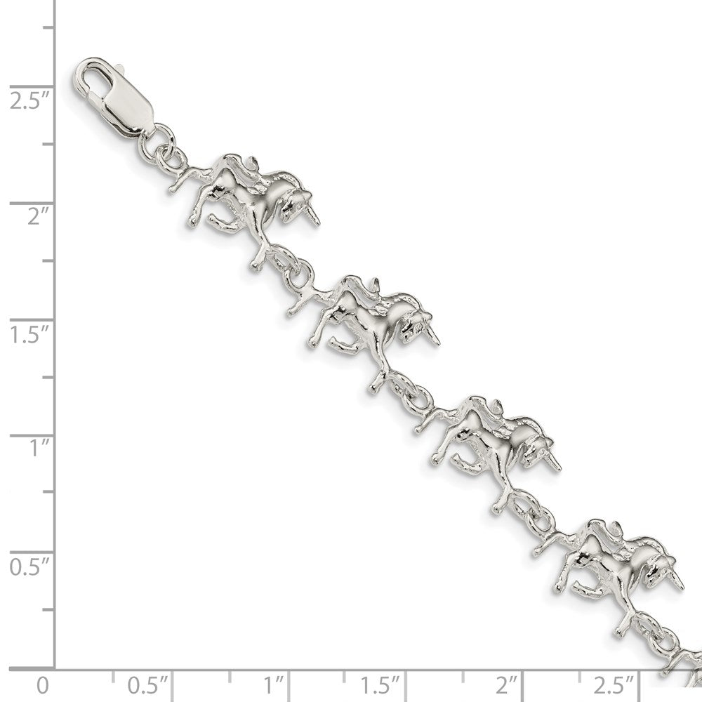 7 Inch Sterling Silver Unicorns Bracelet
