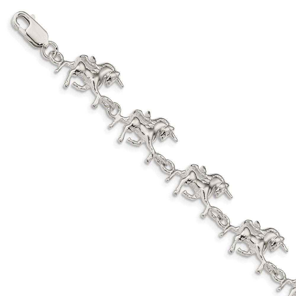 7 Inch Sterling Silver Unicorns Bracelet