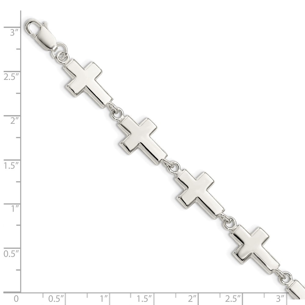 7 Inch Sterling Silver Crosses Bracelet