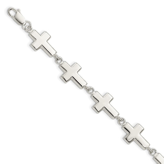 7 Inch Sterling Silver Crosses Bracelet