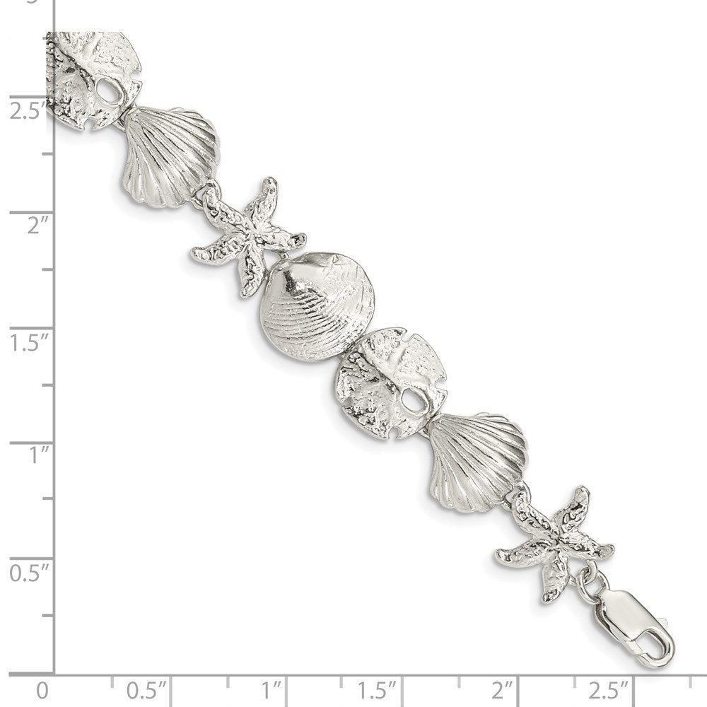 7 Inch Sterling Silver Seashells Bracelet