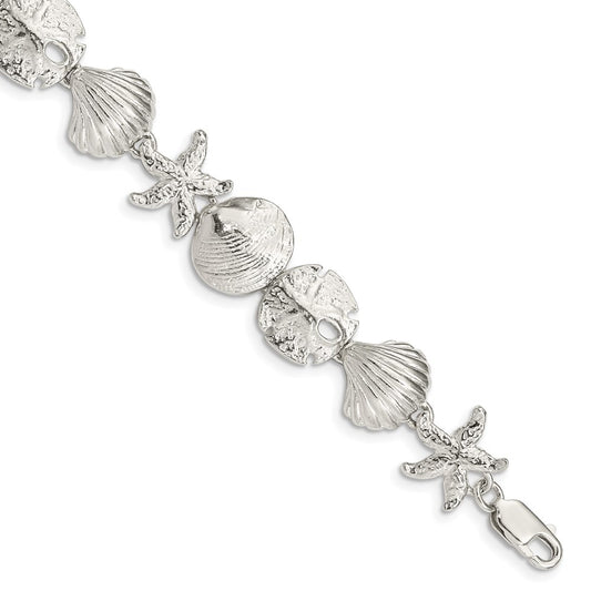8 Inch Sterling Silver Seashells Bracelet