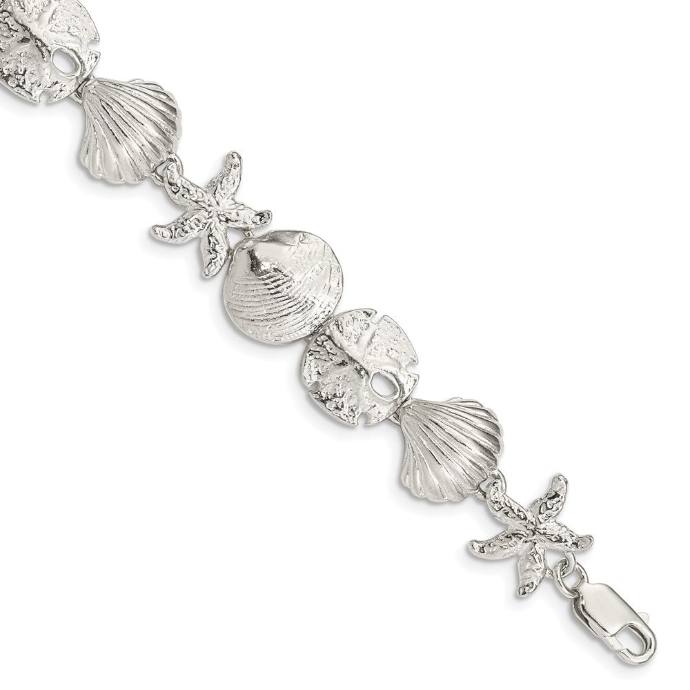 7 Inch Sterling Silver Seashells Bracelet
