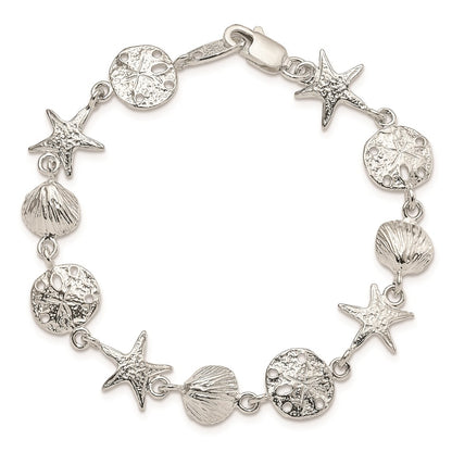 7 Inch Sterling Silver Seashells Bracelet