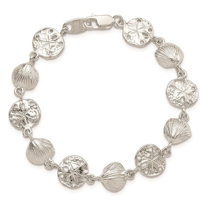 7 Inch Sterling Silver Seashells And Sand Dollars Bracelet
