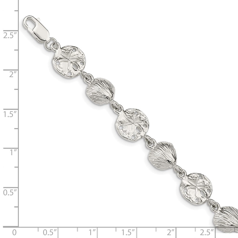 7 Inch Sterling Silver Seashells And Sand Dollars Bracelet