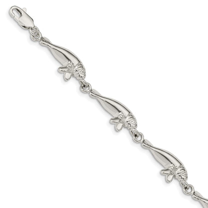 7 Inch Sterling Silver Manatees Bracelet