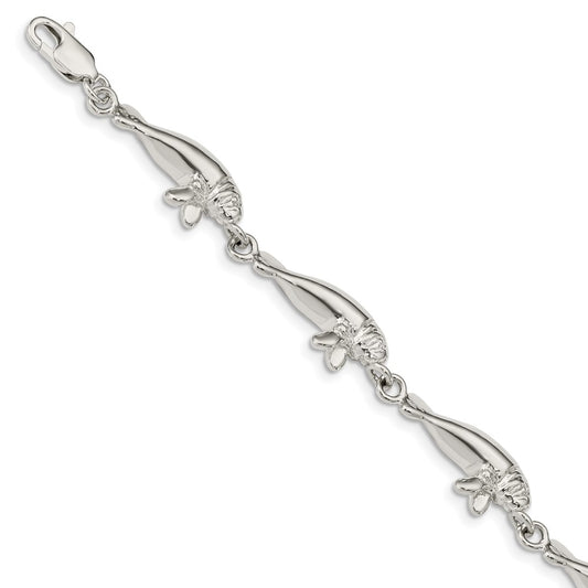 7 Inch Sterling Silver Manatees Bracelet