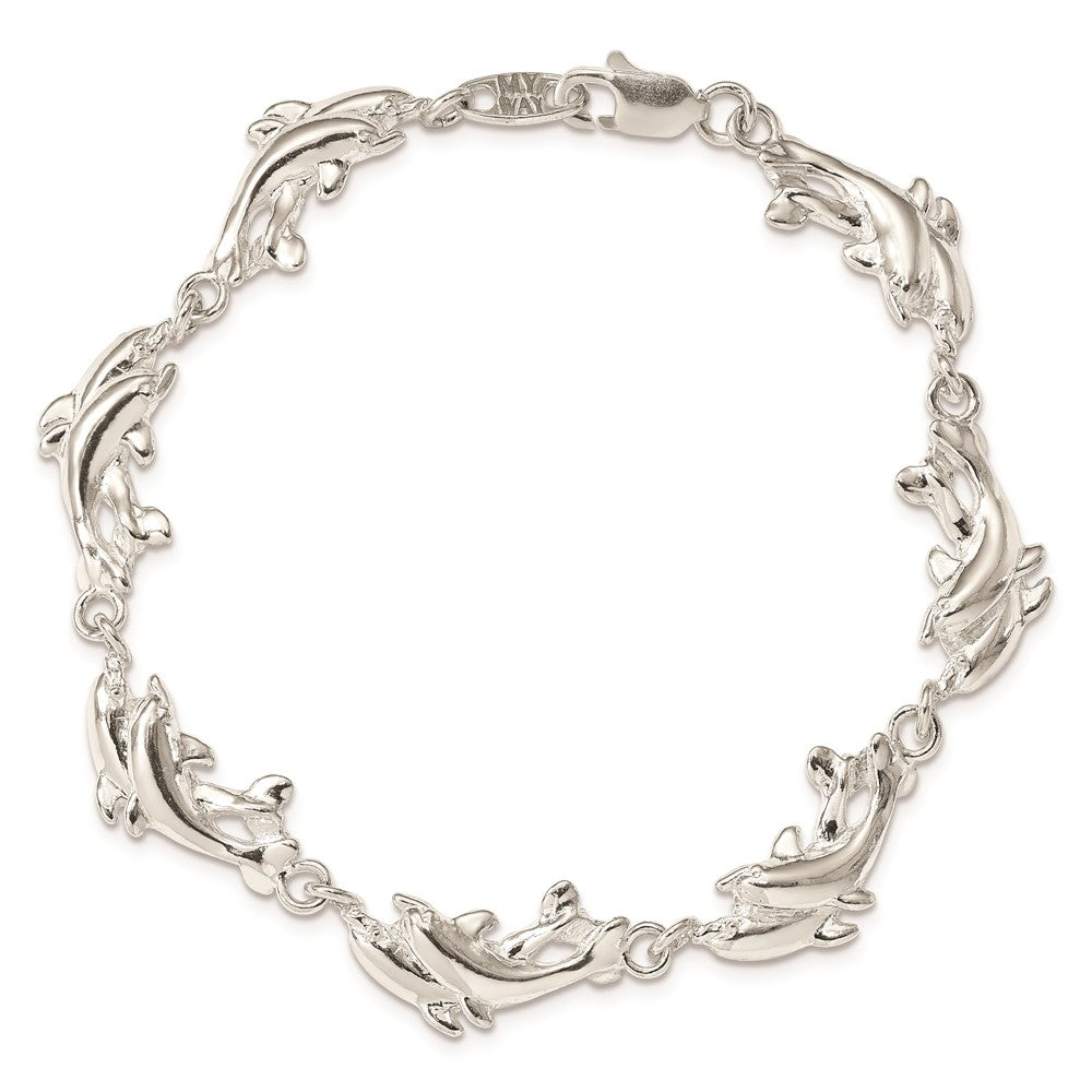 7 Inch Sterling Silver Dolphins Bracelet