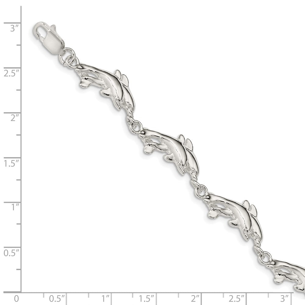 7 Inch Sterling Silver Dolphins Bracelet