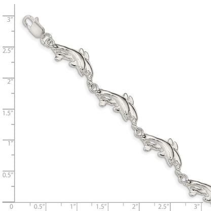 7 Inch Sterling Silver Dolphins Bracelet
