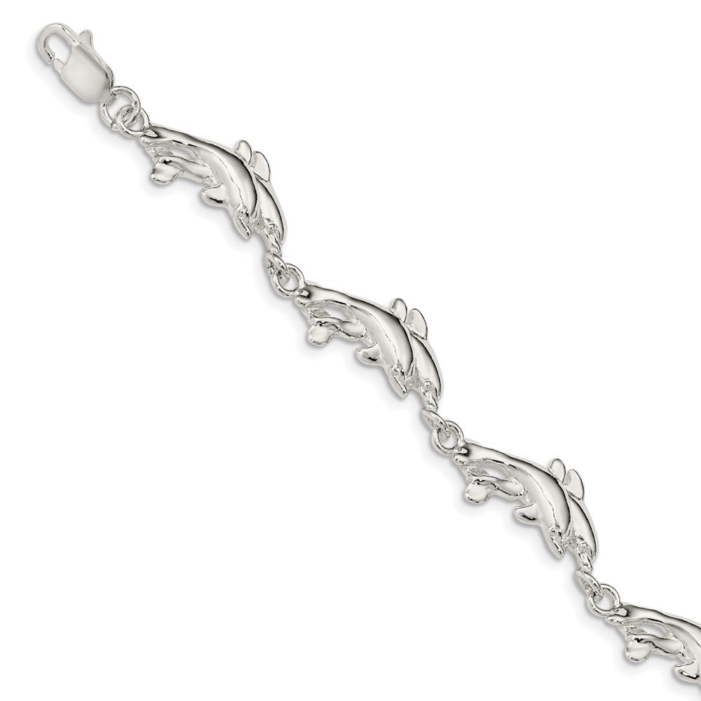7 Inch Sterling Silver Dolphins Bracelet