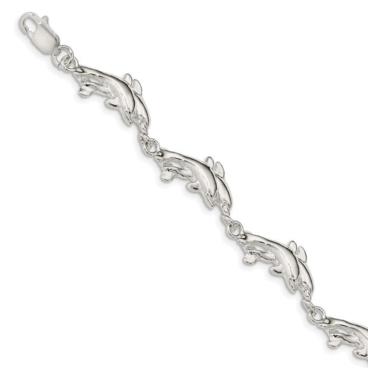 7 Inch Sterling Silver Dolphins Bracelet