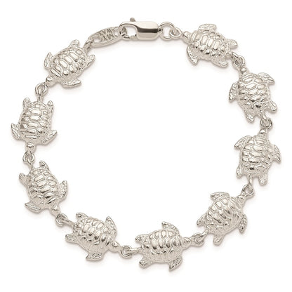 7 Inch Sterling Silver Sea Turtles Bracelet