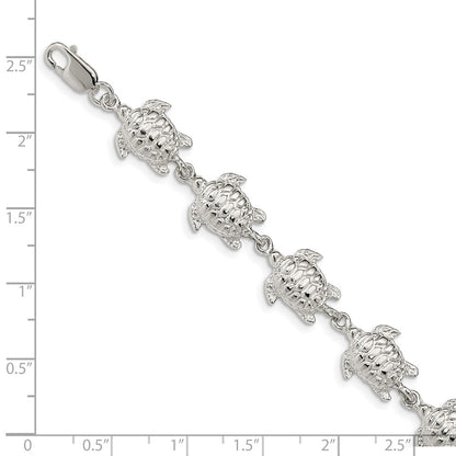 7 Inch Sterling Silver Sea Turtles Bracelet