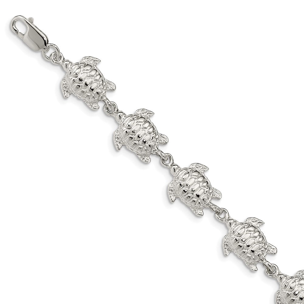 7 Inch Sterling Silver Sea Turtles Bracelet