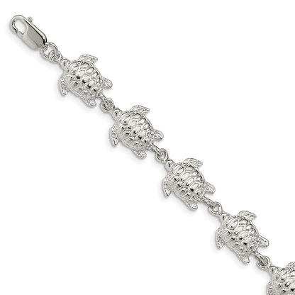 7 Inch Sterling Silver Sea Turtles Bracelet
