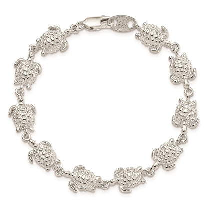7 Inch Sterling Silver Sea Turtles Bracelet