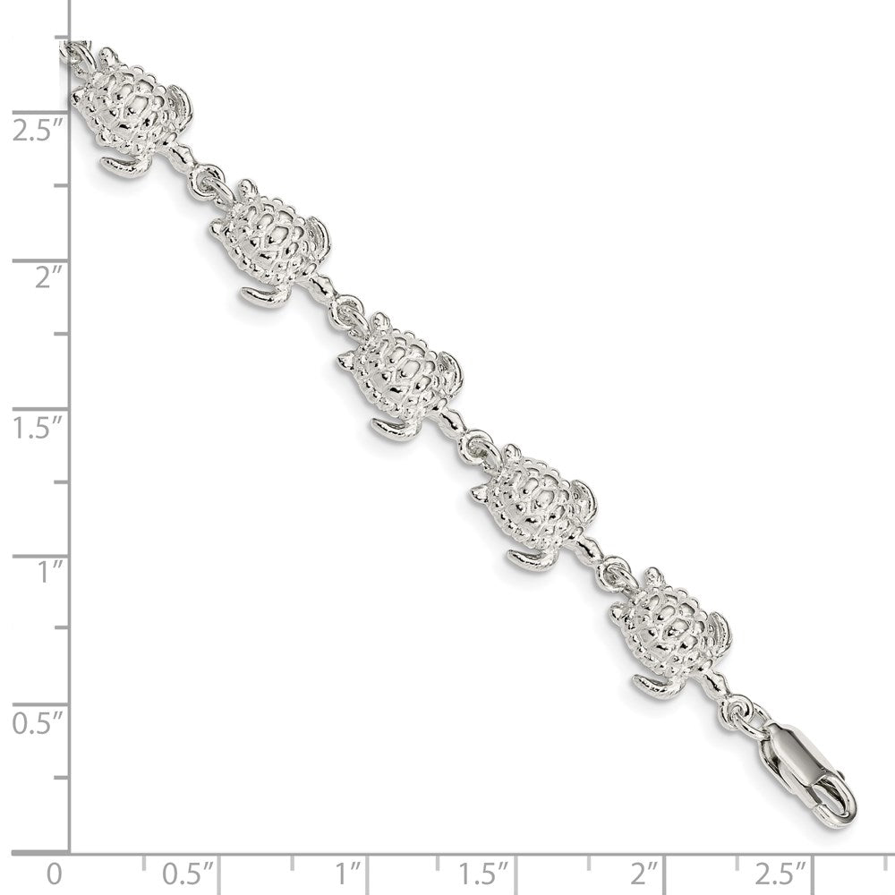 7 Inch Sterling Silver Sea Turtles Bracelet