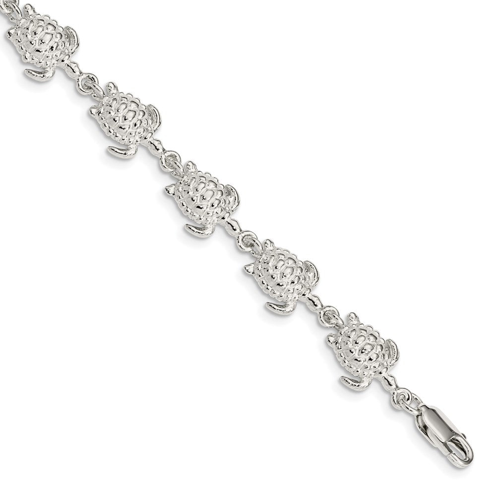 7 Inch Sterling Silver Sea Turtles Bracelet