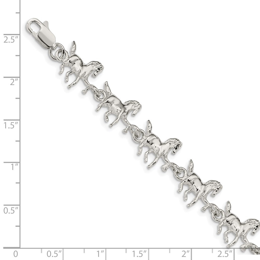 7 Inch Sterling Silver Horses Bracelet