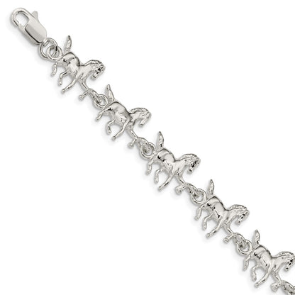 7 Inch Sterling Silver Horses Bracelet
