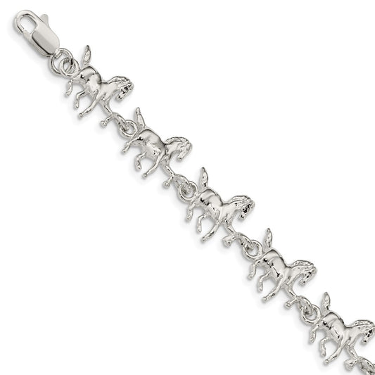 7 Inch Sterling Silver Horses Bracelet