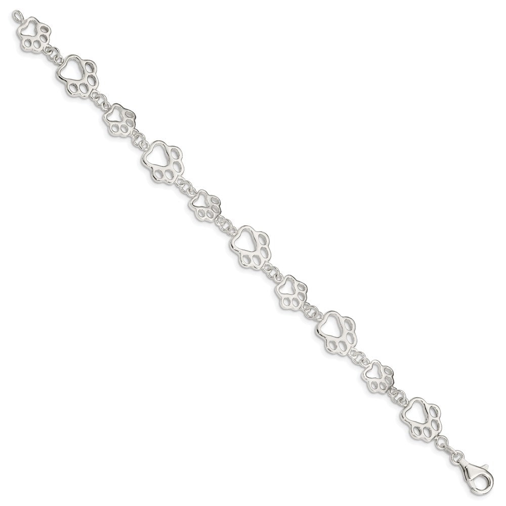 7.5 Inch Sterling Silver Polished Paw Print Bracelet