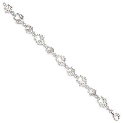 8.5 Inch Sterling Silver Polished Paw Print Bracelet