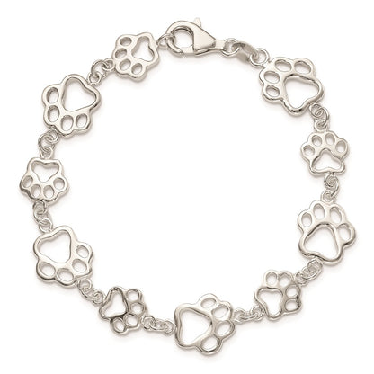 7.5 Inch Sterling Silver Polished Paw Print Bracelet