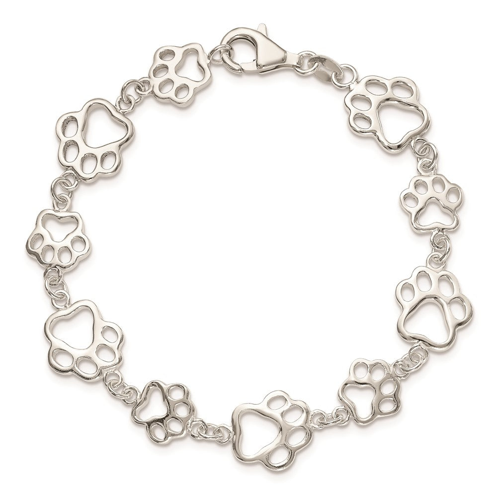 8.5 Inch Sterling Silver Polished Paw Print Bracelet