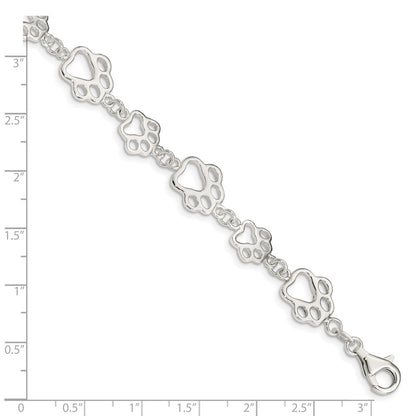 7.5 Inch Sterling Silver Polished Paw Print Bracelet