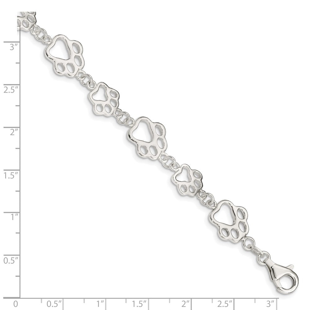 8.5 Inch Sterling Silver Polished Paw Print Bracelet