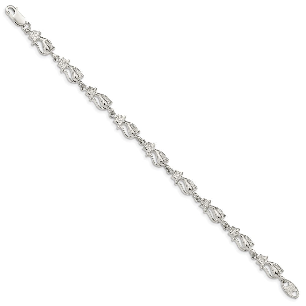 8 Inch Sterling Silver Cats Bracelet